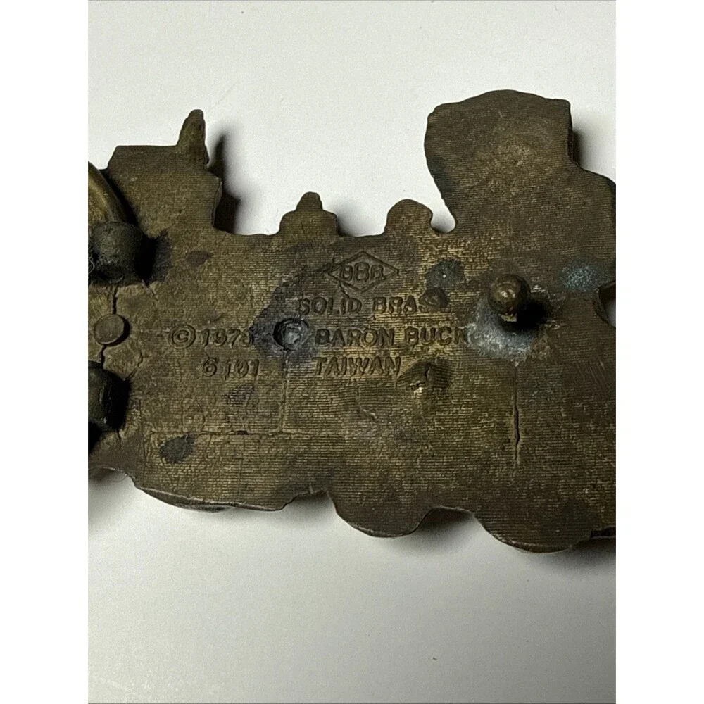 Vintage Steam Locomotive Rail Road Train 1978 Solid Brass Baron Belt Buckle BBB